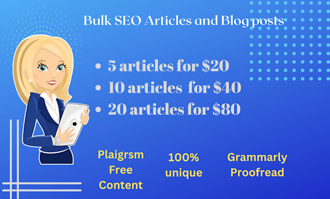 write bulk SEO articles and blog posts on any topic in 48 hours