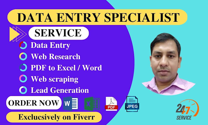 do accurate data entry copy paste web research PDF to excel work