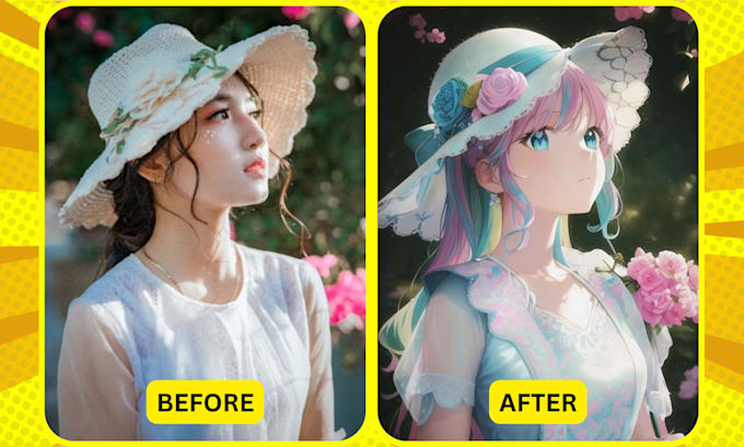 convert your selfie photo to anime character manga cartoon portrait using ai art
