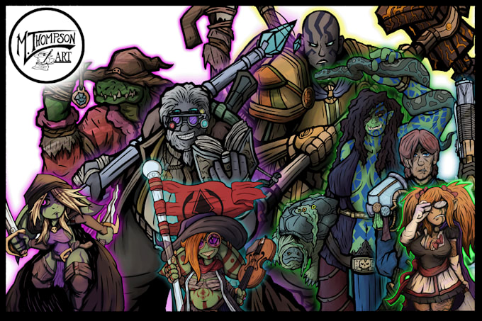draw character illustrations in a heavy inked style