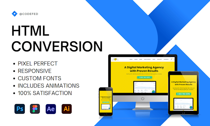 Convert psd, figma, xd, sketch, image to responsive html web page by ...