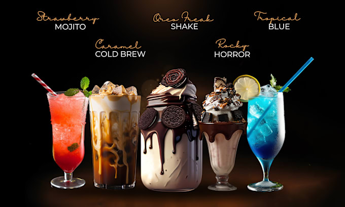 design tempting food, beverage, dessert photos for restaurant with midjourney ai