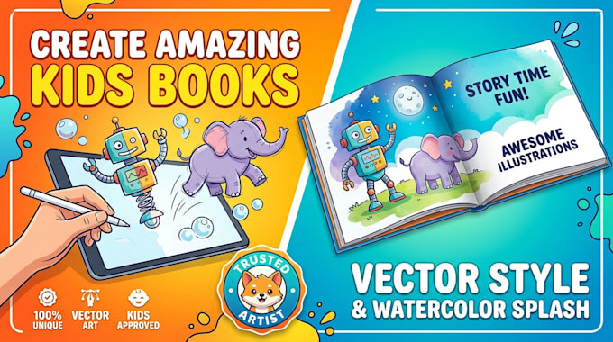 create kids learning books, alphabet and storybook scenes
