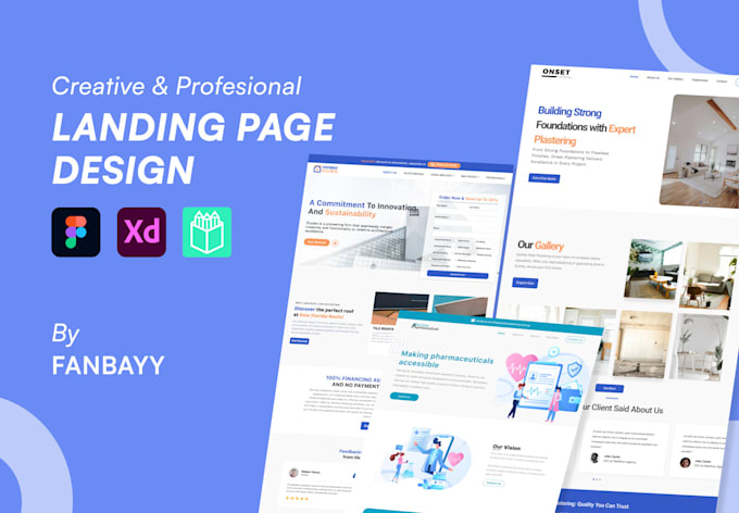 design a modern clean UI UX landing page in figma adobe xd