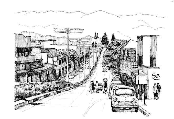 draw detailed architectural sketches with hatching style