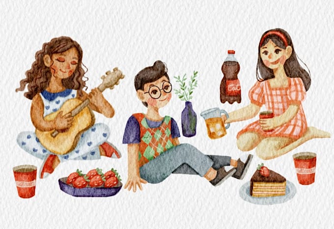 create unique watercolor character illustration