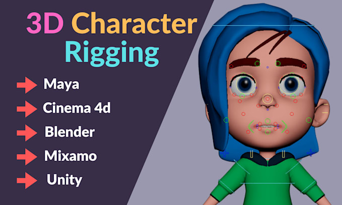do 3d character rigging in maya, cinema 4d, blender, mixamo, unity