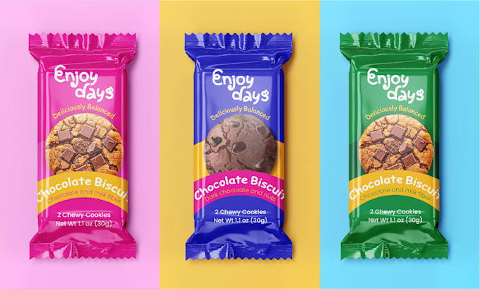 do food packaging design for chocolate, protein bar, snacks, gummies, coffee