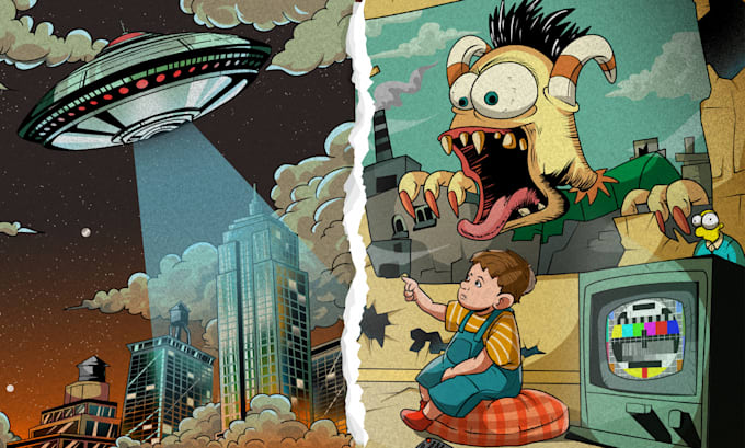 draw vintage cartoon art illustration in pop art style for poster, t shirt