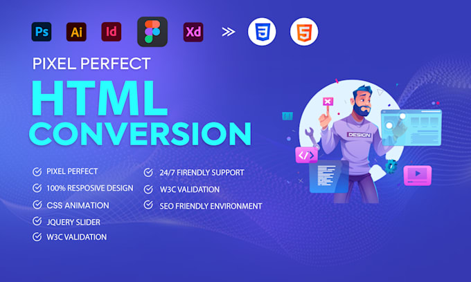 Convert figma, psd, xd, sketch to html css bootstrap by Anupom_abir ...