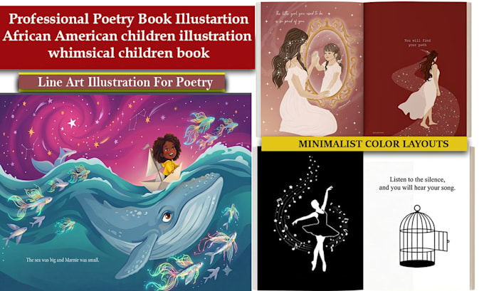 poetry line art illustration, african american children book illustration