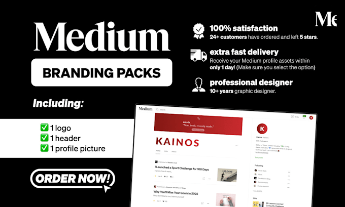 Create your professional medium header, profile, and logo by ...