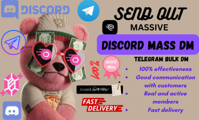Send out 100k discord massive dm, bulk telegram dm, to targeted server ...