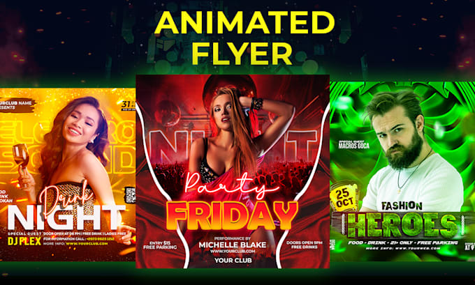 do animated dj, party, event motion flyer