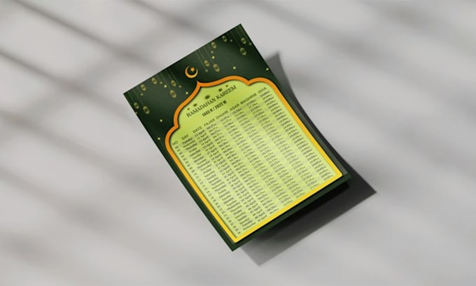 design islamic calendars, ramadan calendars, or timetable