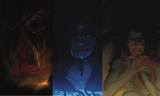 paint or sketch professional horror illustrations, graphics