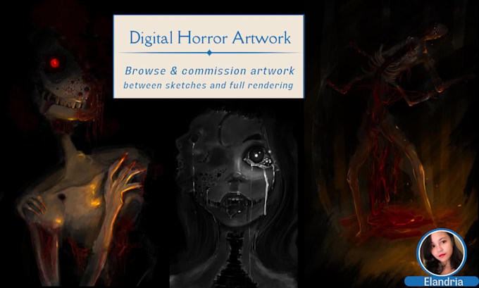 paint or sketch professional horror illustrations, graphics