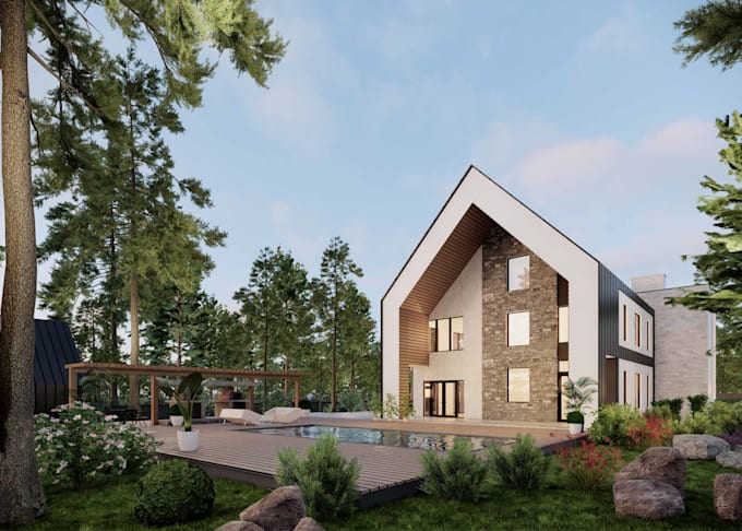 create exterior design and 3d rendering