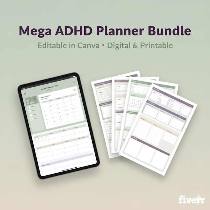 Give mega adhd planner bundle for canva by Adiildesign | Fiverr