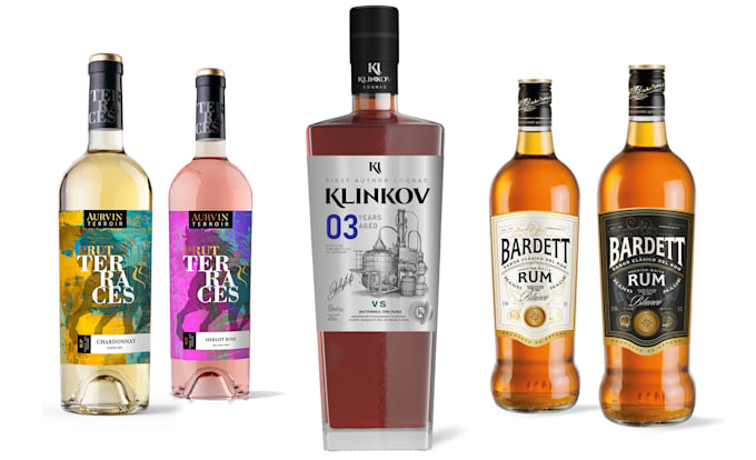design a wine label, gin, vodka, whisky, brandy, tequila, beer, whiskey, rum