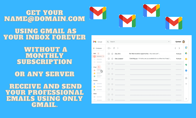 give you pro email using gmail and your domain free forever