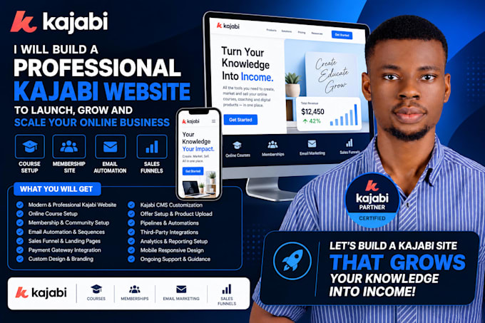 build, redesign and customize your kajabi website, landing page and funnel