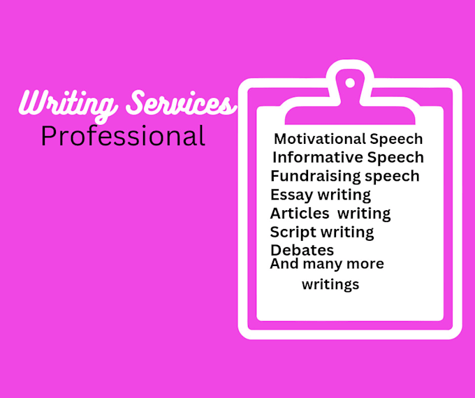 write all types of speeches, script,  essays, articles etc
