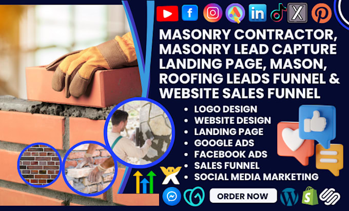 generate masonry contractor leads landing page mason roofing homebuilder website