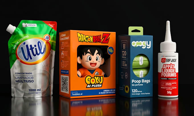 do product packaging design, label design, box and pouch packaging