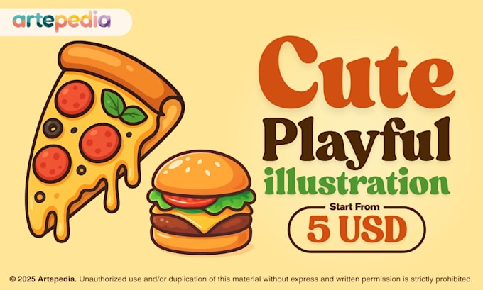 design cute and colorful cartoon food illustration for logo, menu, etc