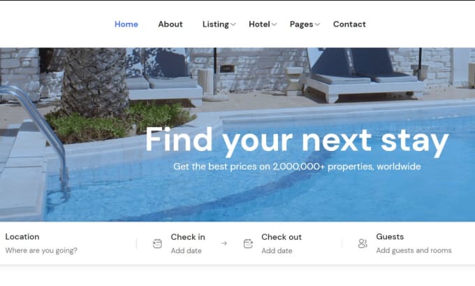 create airbnb website, vacation rental website, travel website, hotel booking