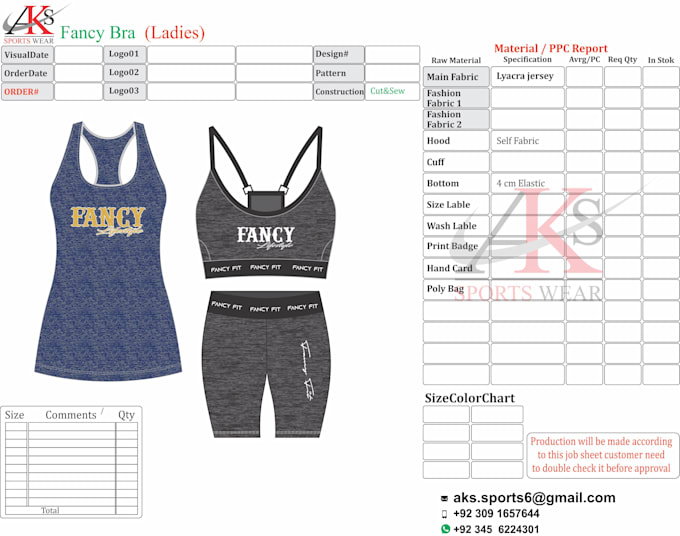 create a technical flat sketch and tech pack for sportswear and activewear