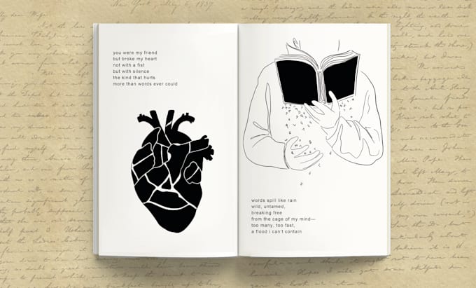 doodle black and white illustrations for a poetry book