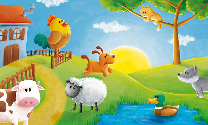 create fun and playful children book illustrations