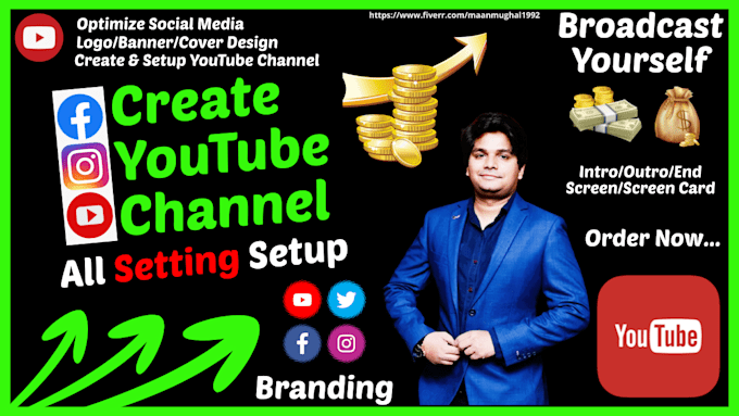 setup youtube channel, create, logo, banner, intro outro