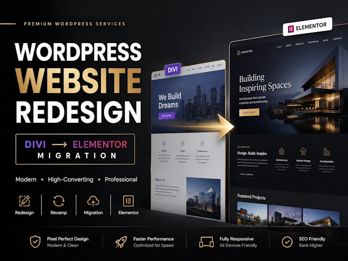 redesign your wordpress website, divi to elementor migration