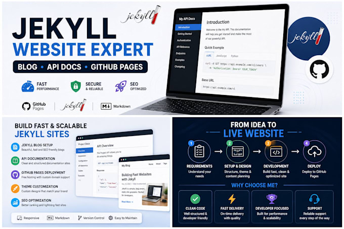 build jekyll website, api documentation, blog or github pages site