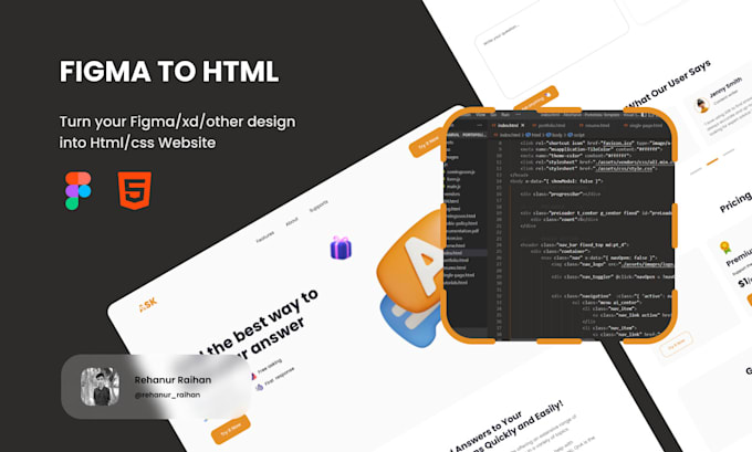 Do figma to html conversion for you by Rehanur_raihan | Fiverr