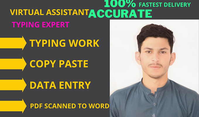 Do data entry work,fast typing,excel,word,presentation,copy paste work ...