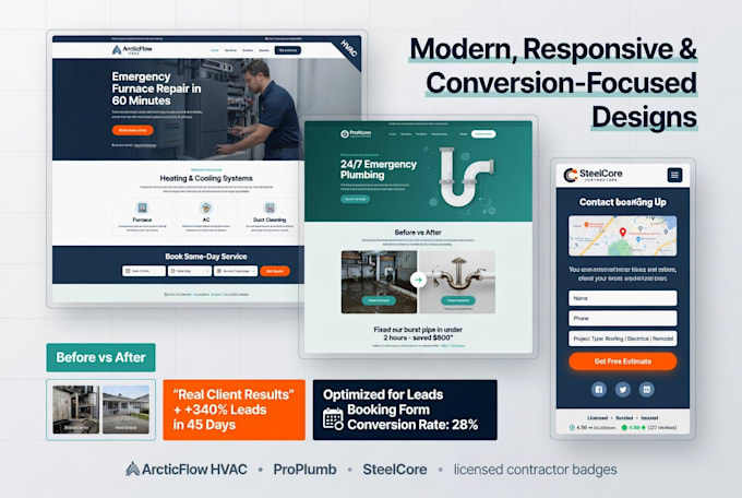 design a wordpress website for hvac plumbing, and contractors