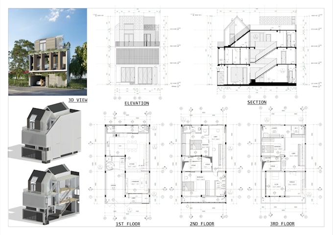 create architectural drawings, 3d models in revit and renderings