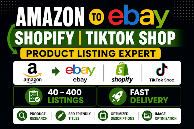 amazon to ebay, shopify and tiktok shop produst listing