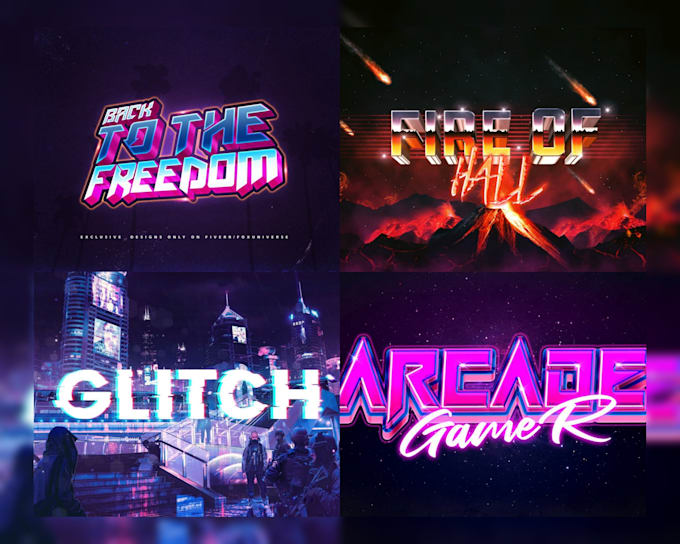 do 80s retrowave 3d text logo designs with vintage effects