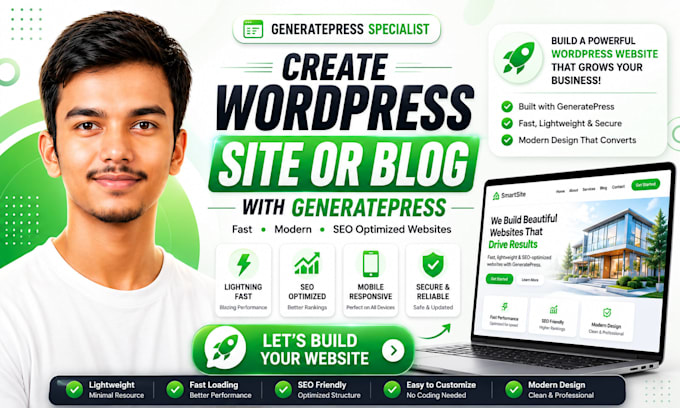 create a wordpress site or blog website using generatepress theme