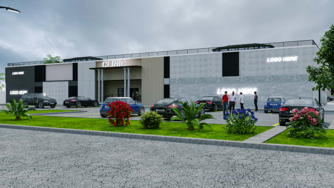 do commercial building, exterior interior realistic render