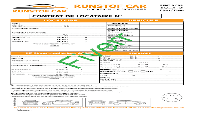 Exemplaire De Contrat De Location De Voiture Car rental contract, contrat location voiture by Runstof | Fiverr