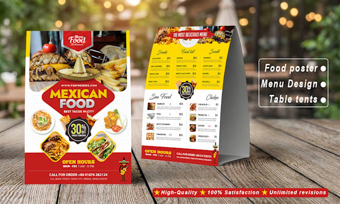 design table menu, price table, comparison chart, table tent, trifold card etc