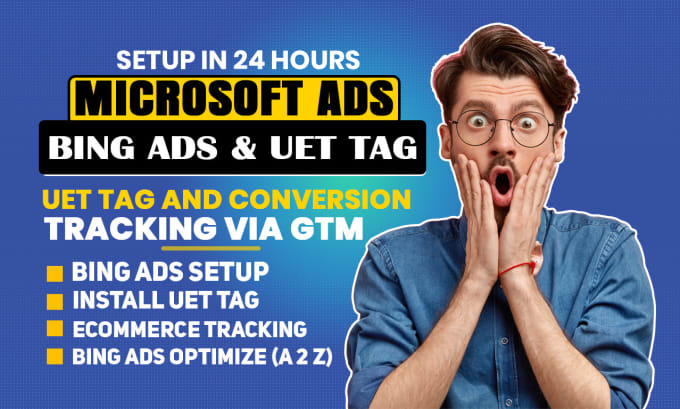 set up microsoft bing ads uet tag and conversion goal tracking via GTM