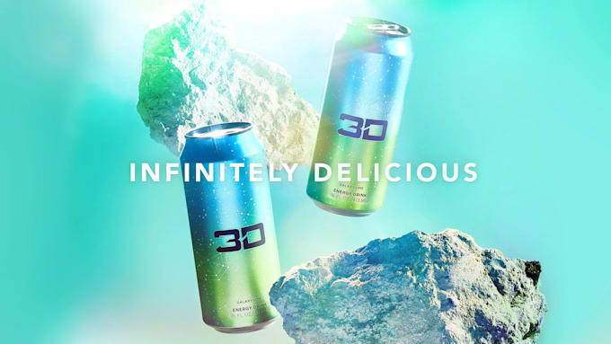 create 3d ad for energy drink product, cosmetic products etc