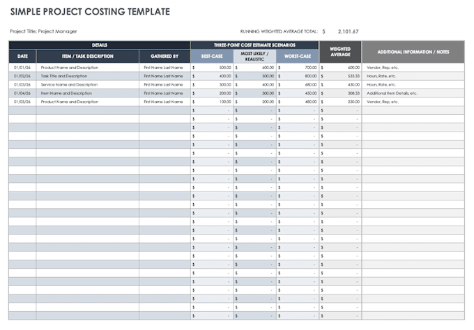create automated excel costing sheets